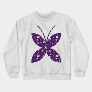 Purple butterfly and flower pattern Crewneck Sweatshirt